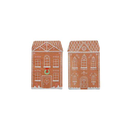 This is a brown decorative paper napkins by Jollity and Co called baking spirits bright tall gingerbread house guest napkins - set of 16 in standard