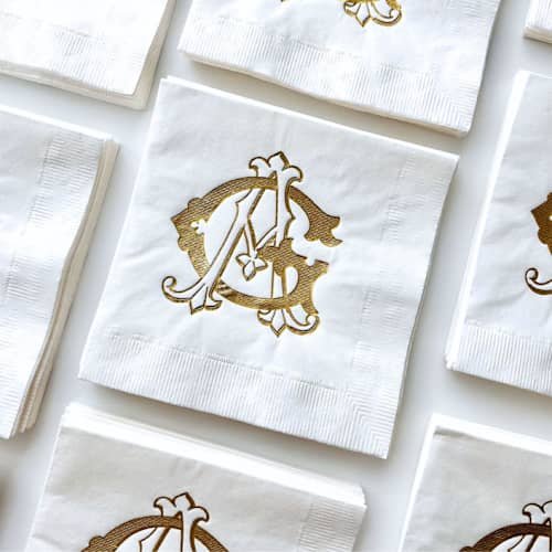 This is a white decorative paper napkins by Alyssa Cook called personalized foil napkin | send your design | choose your foil color | set of 50 in standard