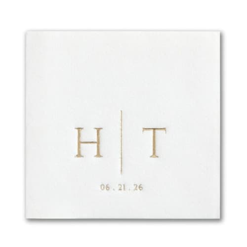 This is a white decorative paper napkins by Papel Custom Design called initially distinctive premium napkin - beverage - pack of 100 in standard