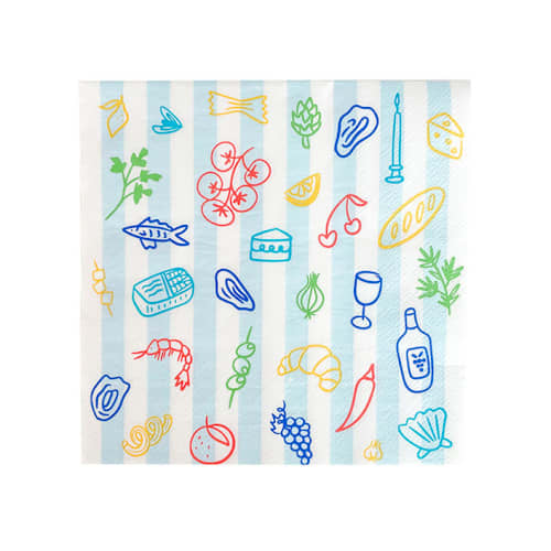 This is a multicolor decorative paper napkins by Jollity and Co called le dinner large napkins - set of 16 in standard