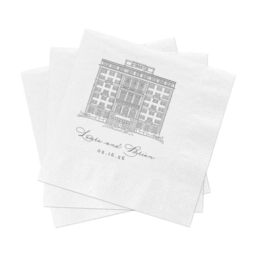 This is a multicolorassorted-colors decorative paper napkins by Studio Lavender called custom venue cocktail napkins, pack of 200 in standard
