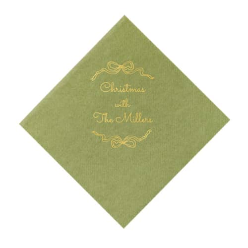 This is a green decorative paper napkins by ForYourParty called holiday bows luncheon napkins in standard