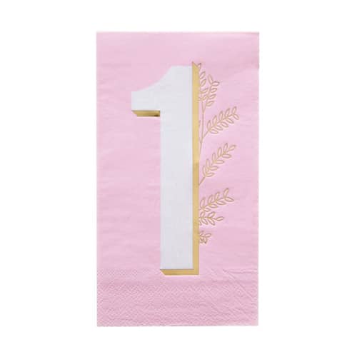 This is a pink decorative paper napkins by Jollity and Co called pink onederland guest napkins - pack of 16 in standard