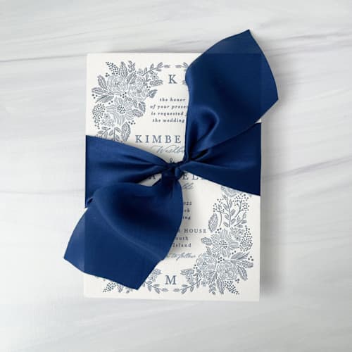 This is a blue wedding ribbon by Honey Silks Co called 2" silk ribbon - sapphire blue in standard