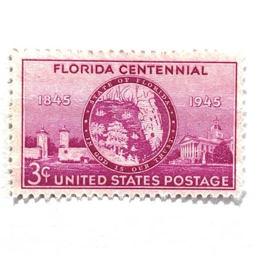 This is a red stamps by Heritage Post House called florida statehood centennial postage stamps | statehood issue | state seal | tallahassee | wedding stamps | vintage unused usps postage 3c | pack of 20 in standard