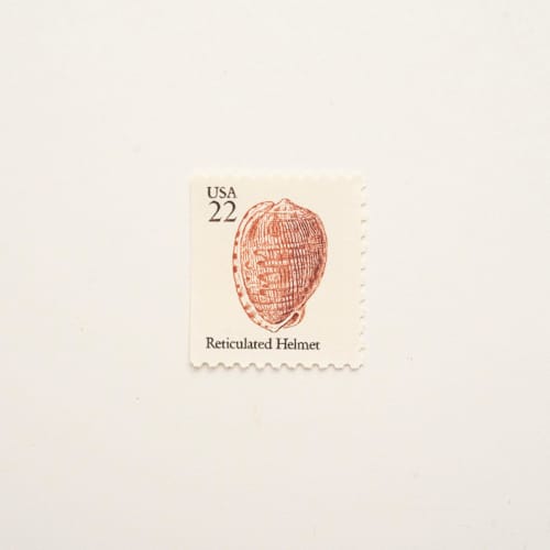 This is a beige stamps by Flourish Fine Writing called 22 cent reticulated helmet seashell postage stamps // set of 10 // unused in standard