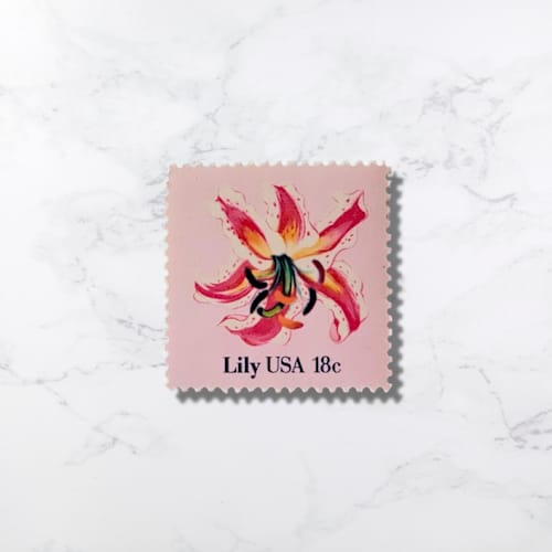 This is a pink stamps by The Silver Stamps called lily | vintage stamp, 18 cents, 1981 | 5 each in standard