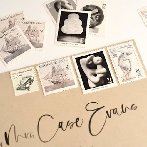 This is a black stamps by Flourish Fine Writing called modern art neutral postage set // set of 5 // $1.17 in postage per set in standard