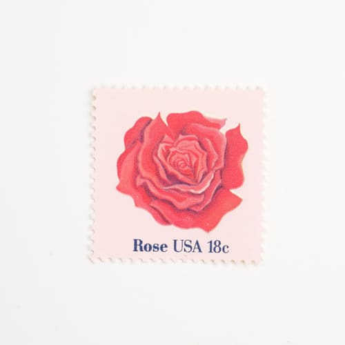 This is a red stamps by Flourish Fine Writing called 18 cent red rose postage stamps / set of 10 // vintage postage in standard