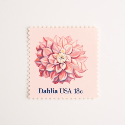 This is a pink stamps by Flourish Fine Writing called 18 cent pink dahlia postage stamps // set of 10 // unused vintage postage in standard