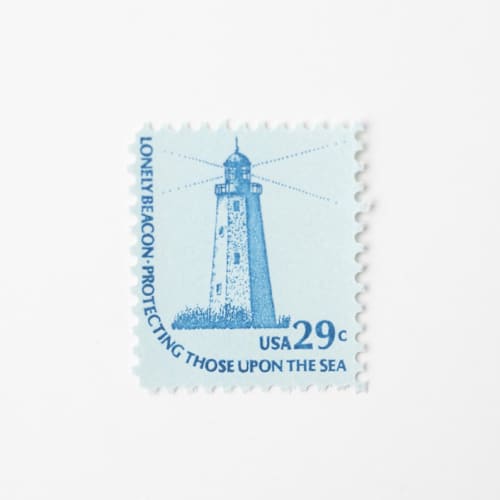 This is a blue stamps by Flourish Fine Writing called 29 cent sandy hook lighthouse postage stamps // set of 10 // unused vintage stamps in standard