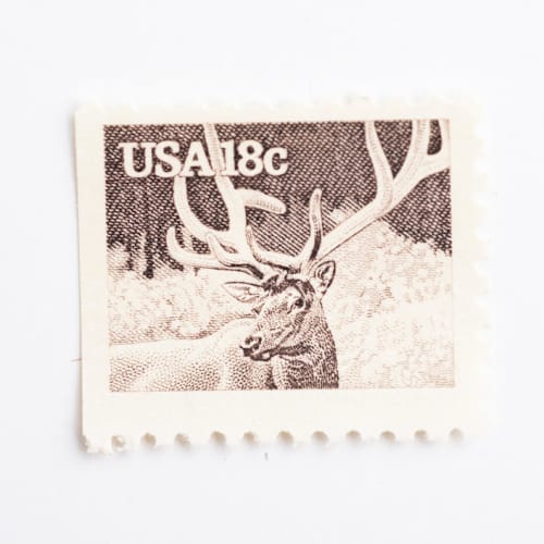 This is a beige stamps by Flourish Fine Writing called 18 cent elk postage stamps // set of 10 // unused vintage stamps in standard