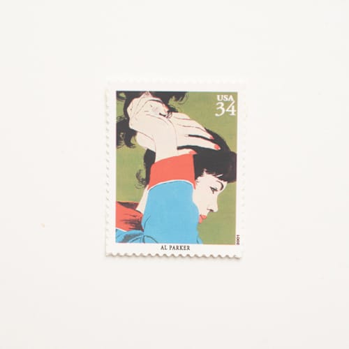 This is a green stamps by Flourish Fine Writing called 34 cent al parker, "woman combing her hair" postage stamps // set of 10 // unused in standard