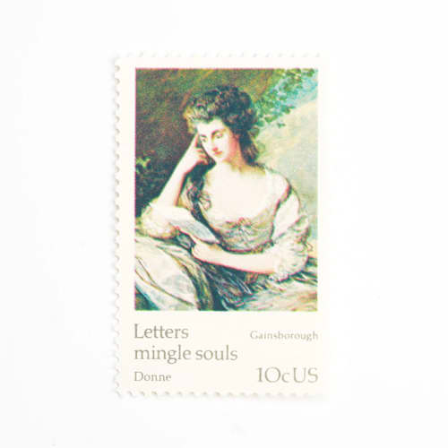 This is a green stamps by Flourish Fine Writing called 10 cent letters mingle souls- gainsborough // set of 10 // unused vintage postage in standard