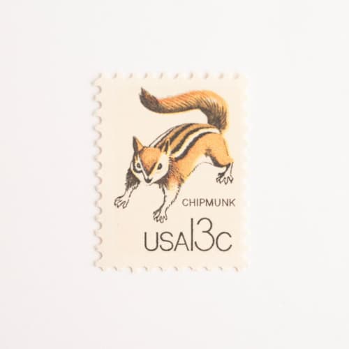 This is a natural stamps by Flourish Fine Writing called 13 cent chipmunk postage stamps // set of 10 // unused vintage stamps in standard