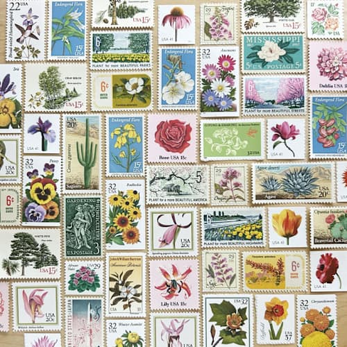 This is a multicolorassorted-colors stamps by Kristen Melchor called $1.11 . floral vintage postage stamp variety pack . set of 5 in standard