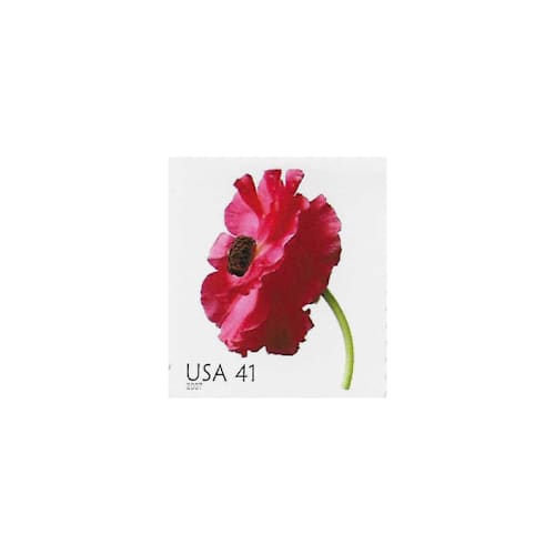 This is a red stamps by Flourish Fine Writing called 41 cent red poppy floral postage stamps // set of 5 // unused vintage postage in standard