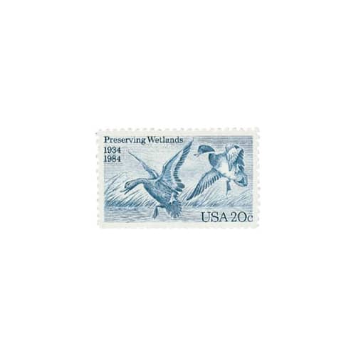 This is a blue stamps by Flourish Fine Writing called 20 cent preserving wetlands postage stamps // set of 10 // unused vintage stamps in standard