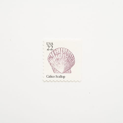 This is a purple stamps by Flourish Fine Writing called 22 cent calico seashell postage stamps // set of 10 // unused in standard