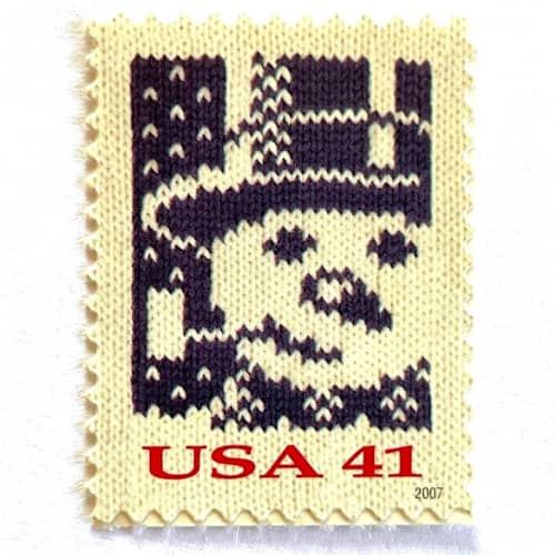 This is a blue stamps by Heritage Post House called holiday knits snowman postage stamps | contemporary christmas series | christmas stamps | vintage unused usps postage 41c | pack of 10 in standard