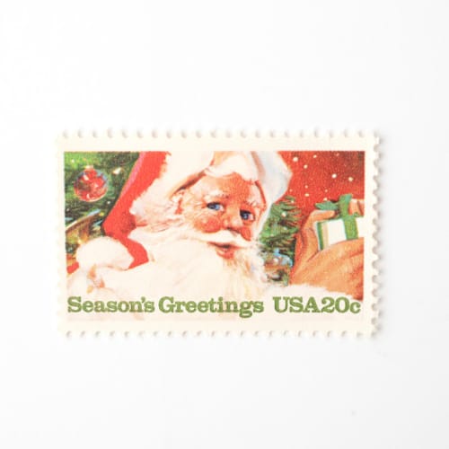 This is a red stamps by Flourish Fine Writing called 20 cent jolly santa postage stamps // set of 10 // unused vintage stamps in standard