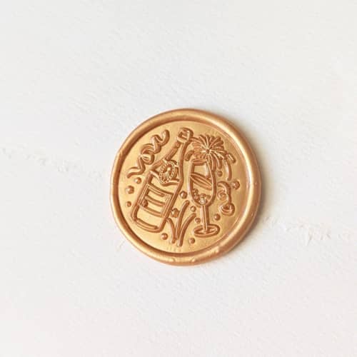 This is a multicolor wax seals by Inkspiringletters called pop the champagne- customizable color- set of 25 hand-crafted wax seals in standard