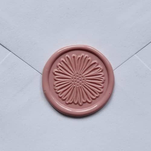 This is a multicolorassorted-colors wax seals by MC silverlinings called customizable color chrysanthemum self-adhesive wax seals, set of 5 in standard