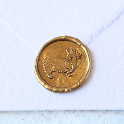 This is a multicolor wax seals by Inkspiringletters called pembroke corgi- customizable color- set of 25 wax seals in standard