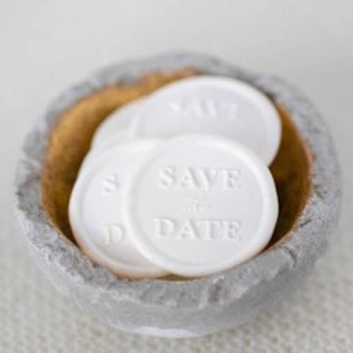 This is a white wax seals by Lindsey Cain called save the date (sold in sets of 10) in standard