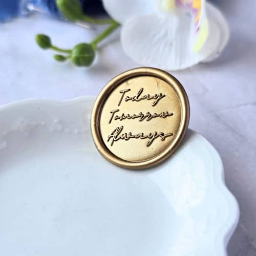 This is a multicolor wax seals by Inkspiringletters called today, tomorrow, always- customizable color- set of 25 hand-crafted wax seals in standard