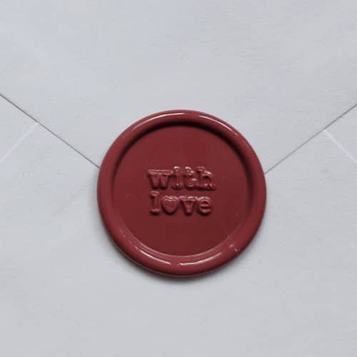 This is a multicolorassorted-colors wax seals by MC silverlinings called customizable color with love print self-adhesive wax seals, set of 5 in standard