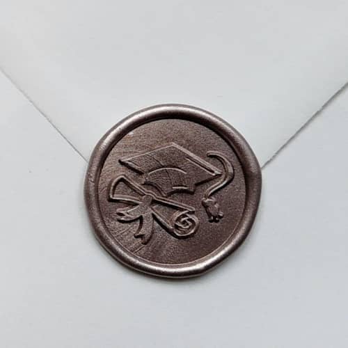 This is a multicolorassorted-colors wax seals by MC silverlinings called customizable color graduation cap and scroll self-adhesive wax seals, set of 5 in standard