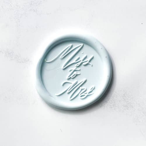 This is a blue wax seals by Abby Choi called miss to mrs wax seals in baby blue pack of 10 in standard