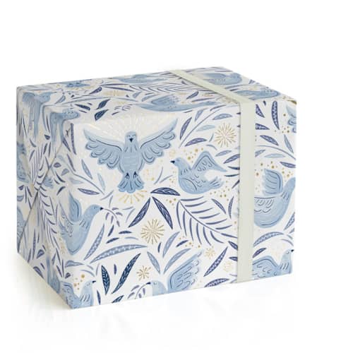 This is a blue wrapping paper by Paper Sun Studio called joyful doves in standard