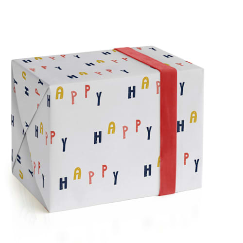 This is a bold wrapping paper by Blustery August called happy in standard