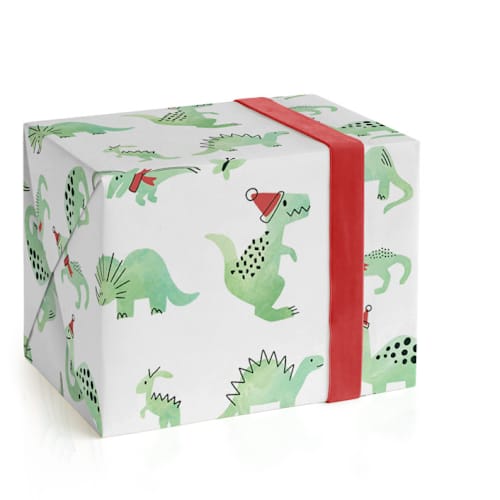This is a white wrapping paper by Jessie Steury called darling dinos in standard