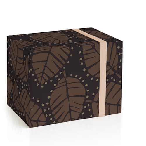 This is a earth wrapping paper by Laura Condouris called woodcut leaves in standard