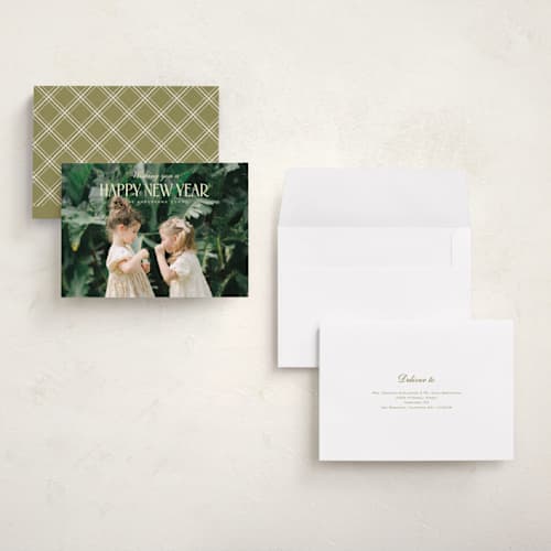 This is a buttercream holiday photo cards with standard by Nicole Walsh called modern dawn printing on signature in grand