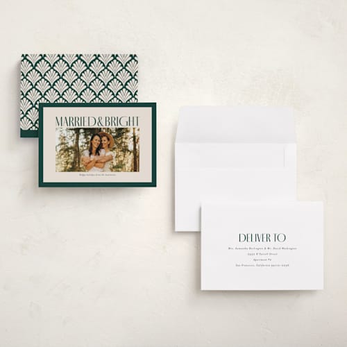 This is a spruce holiday photo cards with standard by Ekko Studio called married & bright printing on recycled smooth signature in grand