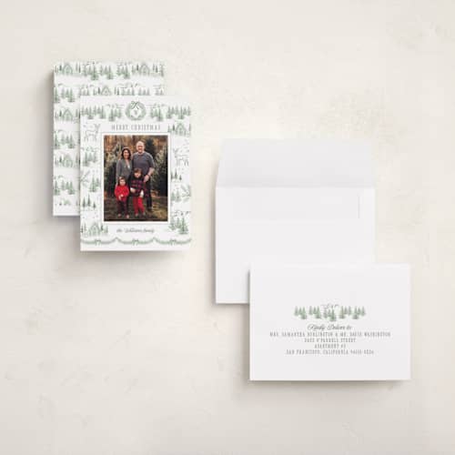 This is a forest holiday photo cards with standard by Petra Kern called winter mountain tale printing on recycled smooth signature in grand