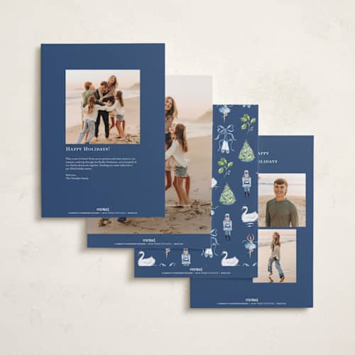 This is a blue ribbon holiday photo cards with standard by Sarah Knight called nutcracker ribbons printing on recycled smooth signature in grand