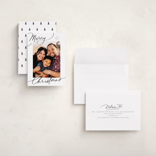 This is a snow holiday photo cards with standard by Everett Paper Goods called evoke printing on recycled smooth signature in grand