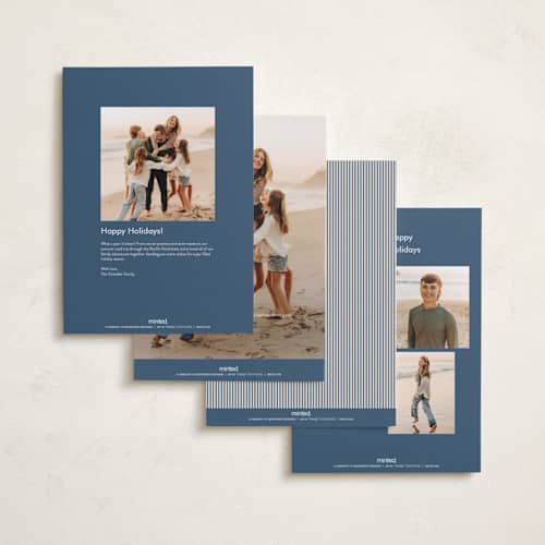 This is a navy holiday photo cards with standard by Kelly Schmidt called vintage border printing on recycled smooth signature in grand