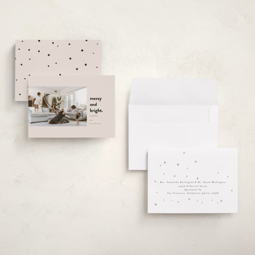 This is a blush holiday photo cards with standard by Iveta Angelova called messy & bright printing on recycled smooth signature in grand