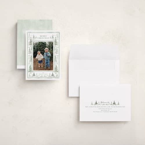 This is a forest holiday photo cards with standard by Petra Kern called calm wonderland printing on signature in grand