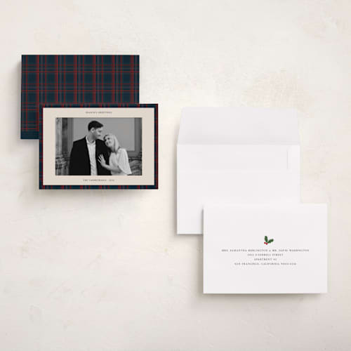 This is a navy holiday photo cards with standard by Studio Suku called windsor printing on signature in grand