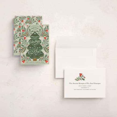 This is a leaf holiday photo cards with standard by Kristen Smith called ornate tree printing on signature in grand