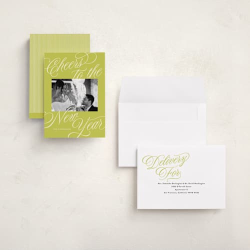 This is a lime holiday photo cards with standard by Jackie Crawford called all scripts printing on recycled smooth signature in grand