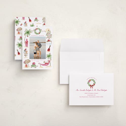 This is a hibiscus holiday photo cards with standard by Sarah Knight called ohana printing on signature in grand