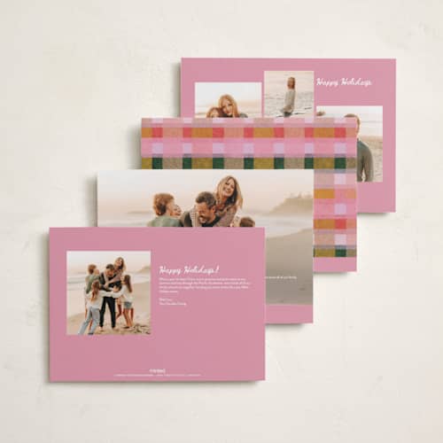This is a fruitcake holiday photo cards with standard by Carrie Moradi called festive checked plaid printing on recycled smooth signature in grand